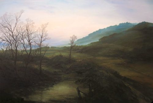 Iron Age Hill Fort with Trees and Stagnant Pond (150cm x 100cm)