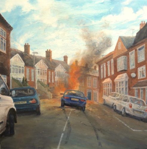 Car in Flames (100cm x 100cm)