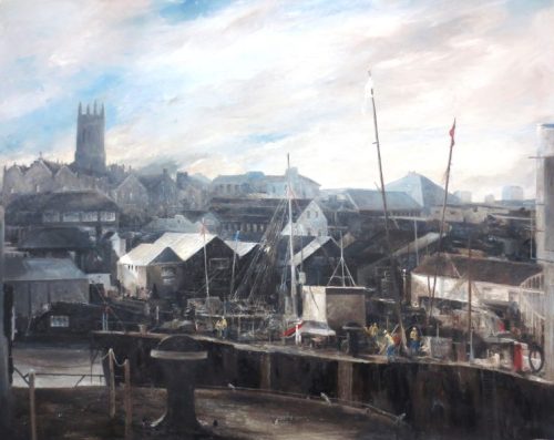 Construction Workers at Penzance Harbour (128cm x 102cm)