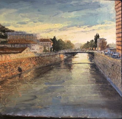 The Miljacka River, Sarajevo (20cm x 20cm) AVAILABLE AS PRINT ONLY