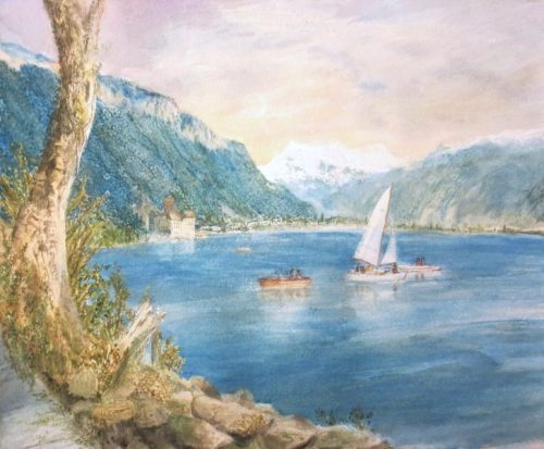 Lake Geneva and Chateau de Chillon (18.3cm x 13.4cm)